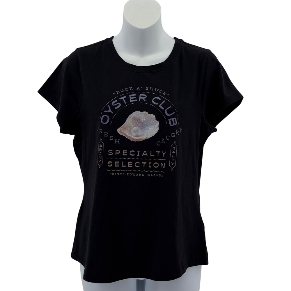 Maeve Women Cotton Oyster Club Graphic Tee Black Short Sleeve T-Shirt Size L